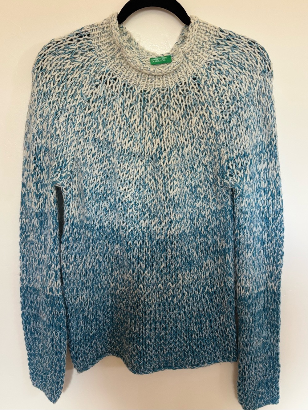 United Colors of Benetton Blue White Marled Wool Mohair Chunky Knit XS a17